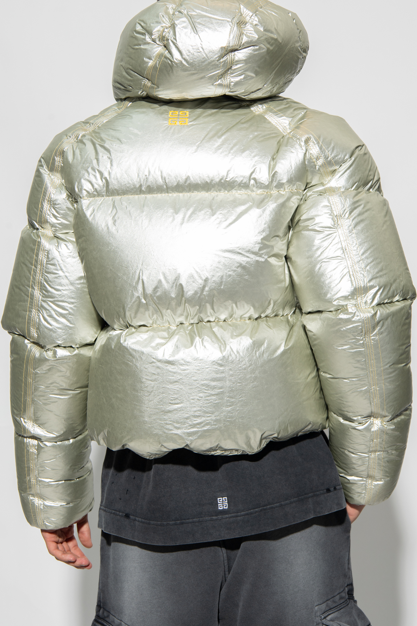 Metallic silver puffer hot sale jacket mens